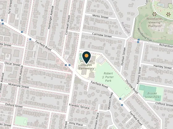 Map showing Sir James Douglas School, 401 Moss Street, 401 Moss Street, Victoria