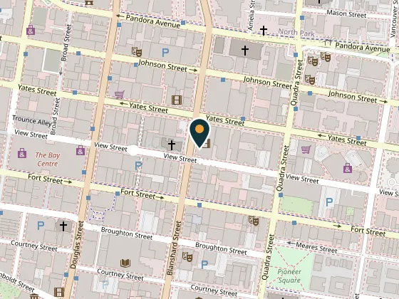 Map showing Beehive Fibre Arts Centre, 1205 Blanshard St