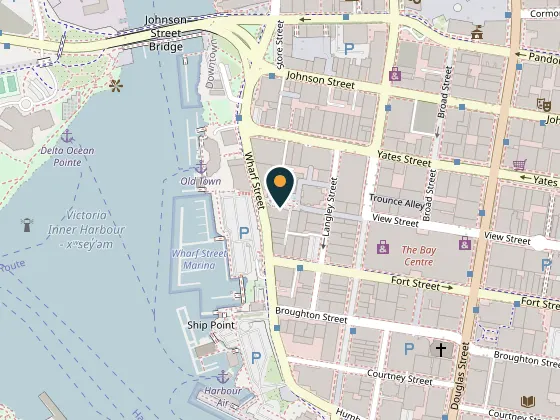 Map showing Upstairs Entertainment Ltd, 15 Bastion Square, Victoria, BC V8W 1J1
