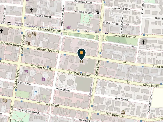 Map showing Victoria Fire Department Headquarters, 1025 Johnson St., third floor, 1025 Johnson St., third floor