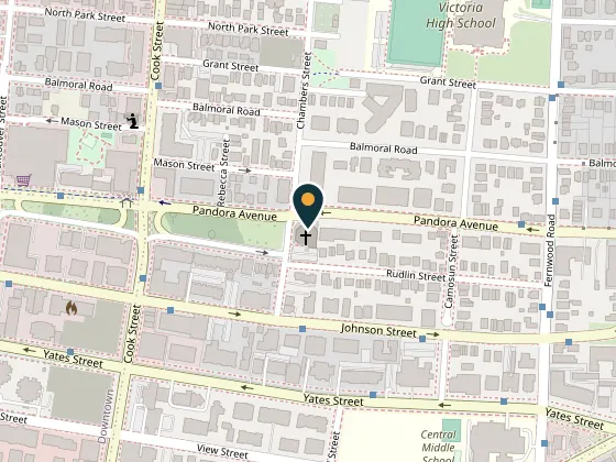 Map showing First Church of Christ, Scientist, 1205 Pandora Ave, Victoria