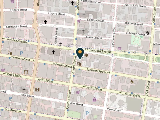 Map showing Alix Goolden Performance Hall, 900 Johnson Street