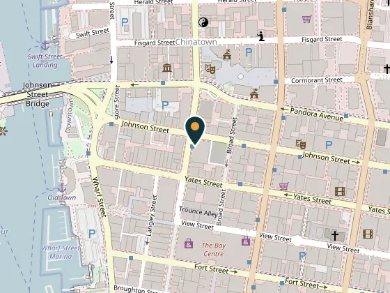 Map showing The Downbeat event centre, 1325 Government Street, Victoria, BC V8W 1M5