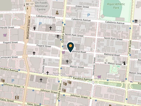 Map showing Pacific Opera Victoria & Baumann Centre, 925 Balmoral Road, Victoria