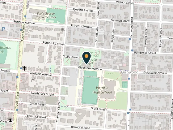 Map showing Fernwood Community Centre, 1240 Gladstone Avenue, Victoria, BC V8T 1G6