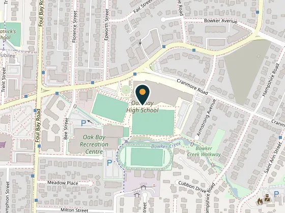Map showing Dave Dunnet Community Theatre, Oak Bay High School, 2121 Cadboro Bay Road, Oak Bay