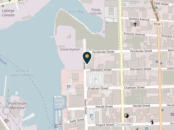 Map showing The Duke Saloon, 502 Discovery Street, Victoria